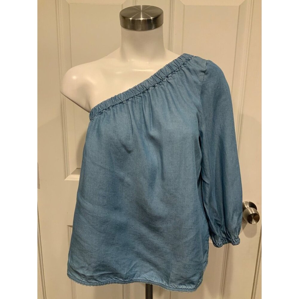 Rebecca Minkoff  Blue Chambray "Harmony Top" One Sleeve Shirt, Size S, NWT! $138